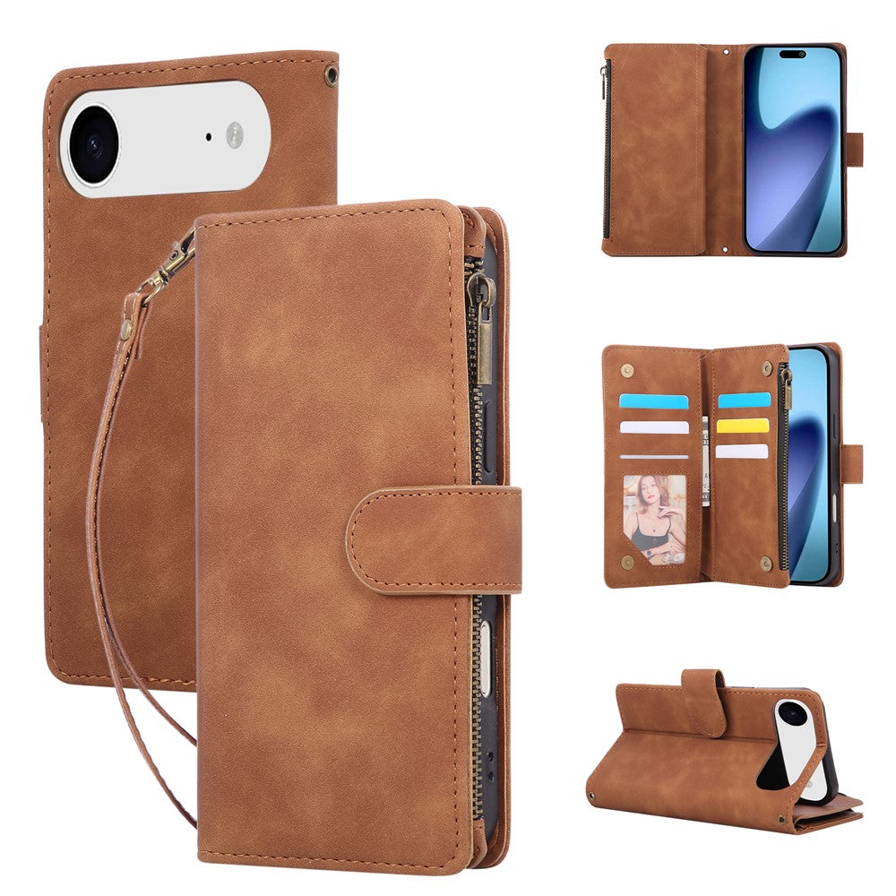 Til iPhone Air Cover med Lynlås Pung Flere Kortlommer Læder Telefoncover med Håndrem