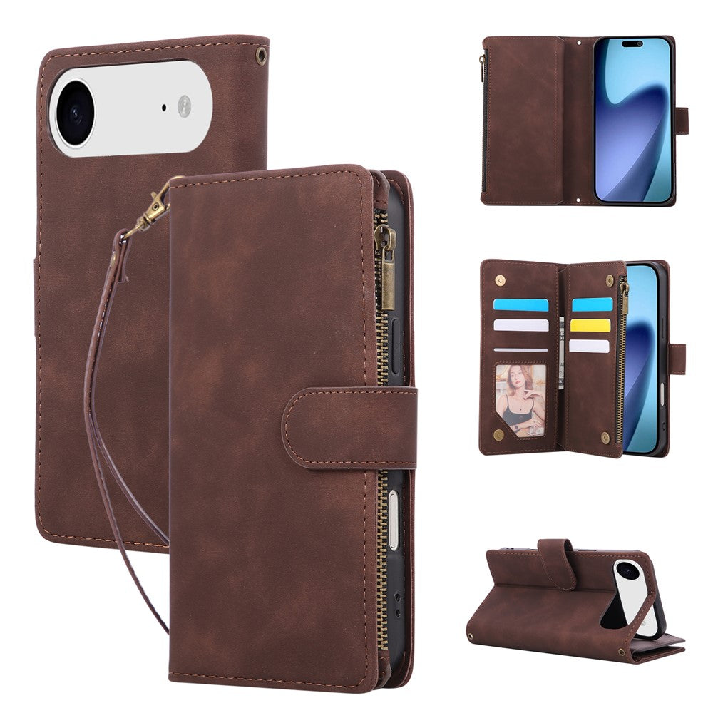 Til iPhone Air Cover med Lynlås Pung Flere Kortlommer Læder Telefoncover med Håndrem