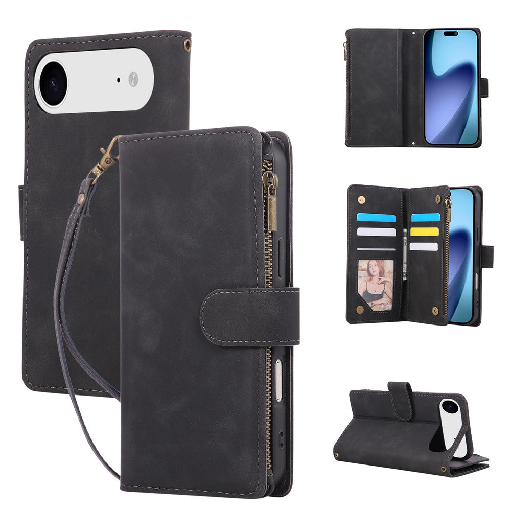 Til iPhone Air Cover med Lynlås Pung Flere Kortlommer Læder Telefoncover med Håndrem