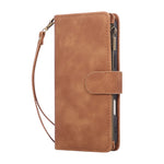 For iPhone 18 Pro Max / 17 Pro Max Case Zipper Wallet Multiple Card Slots Leather Phone Cover with Wrist Strap