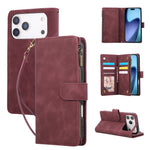 For iPhone 18 Pro Max / 17 Pro Max Case Zipper Wallet Multiple Card Slots Leather Phone Cover with Wrist Strap
