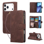 For iPhone 18 Pro Max / 17 Pro Max Case Zipper Wallet Multiple Card Slots Leather Phone Cover with Wrist Strap