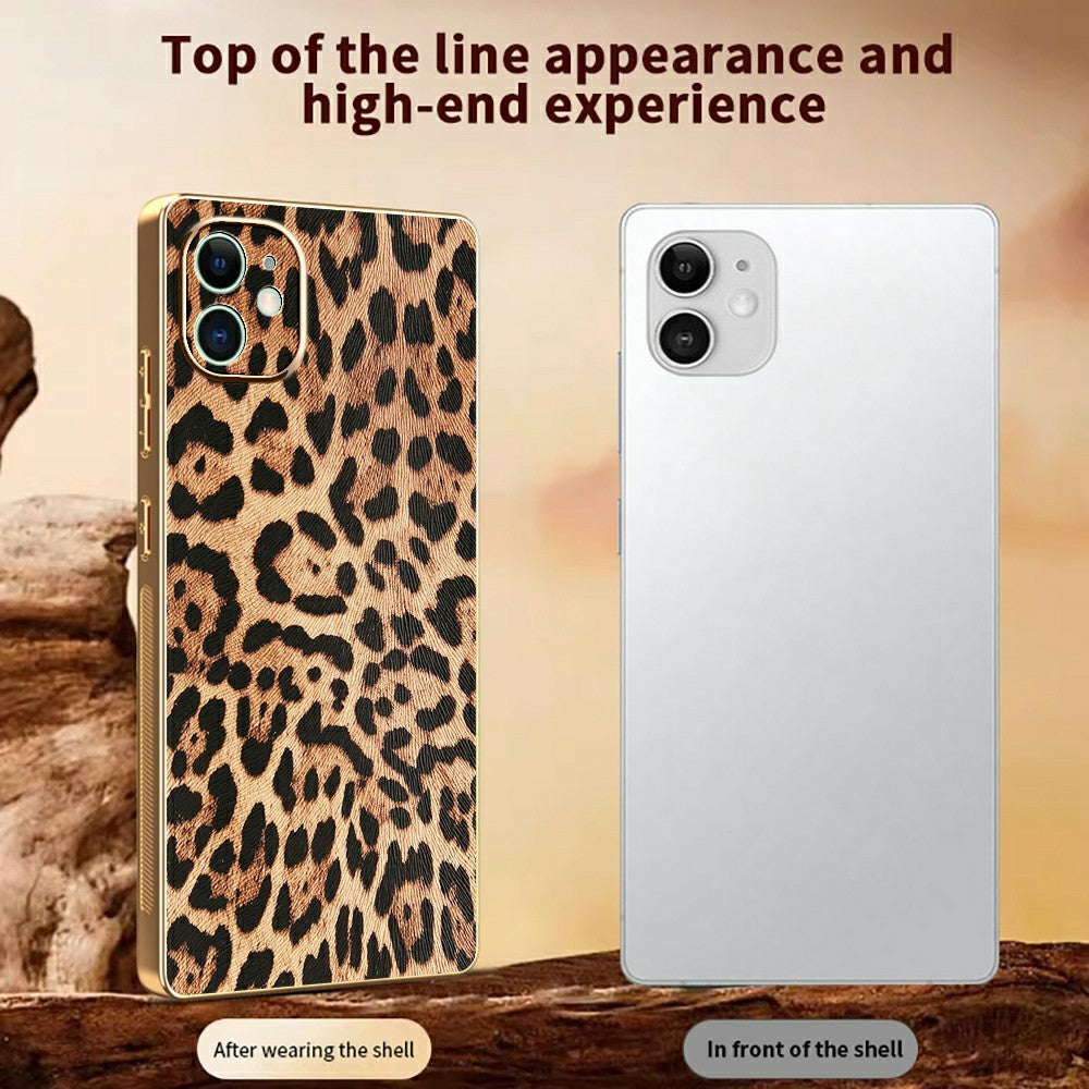 Til iPhone 11 cover med leopardprint PU-læderbelagt PC + TPU elektroplating telefoncover
