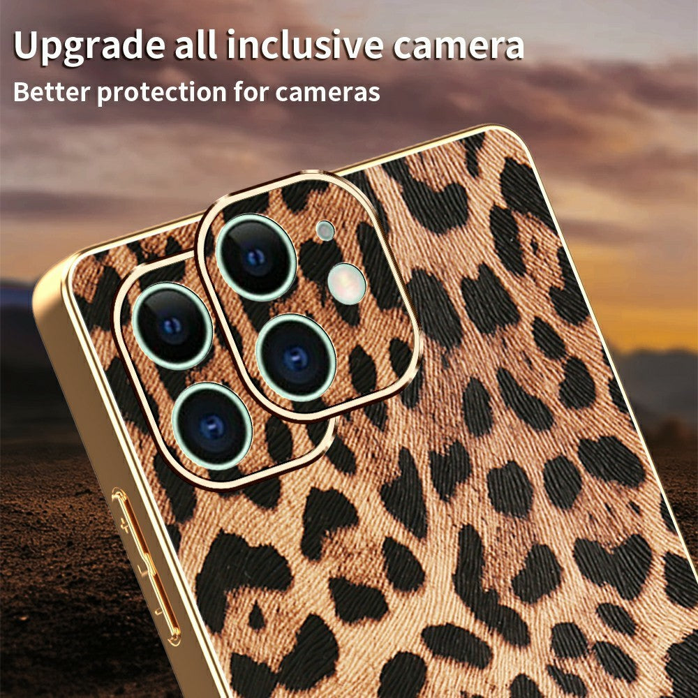 Til iPhone 11 cover med leopardprint PU-læderbelagt PC + TPU elektroplating telefoncover