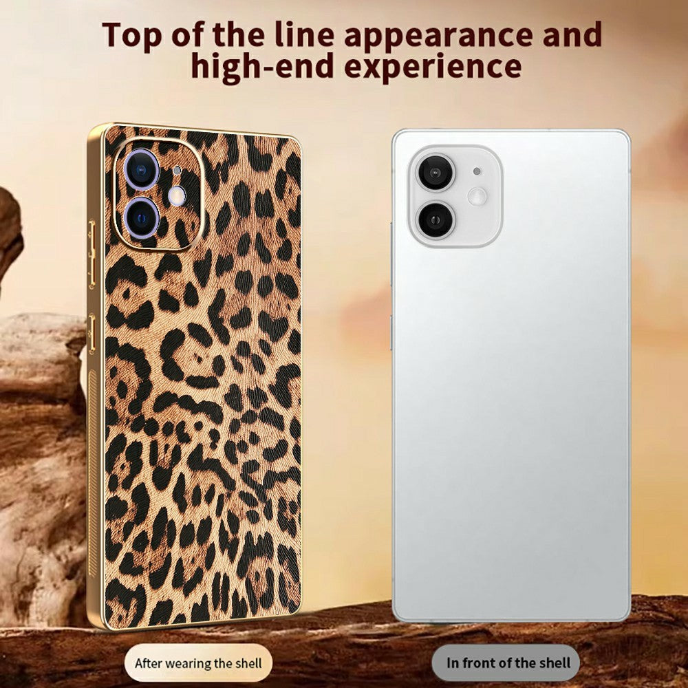Til iPhone 12 Cover Leopardprint PU-læderbelagt PC + TPU Galvaniseret Telefoncover