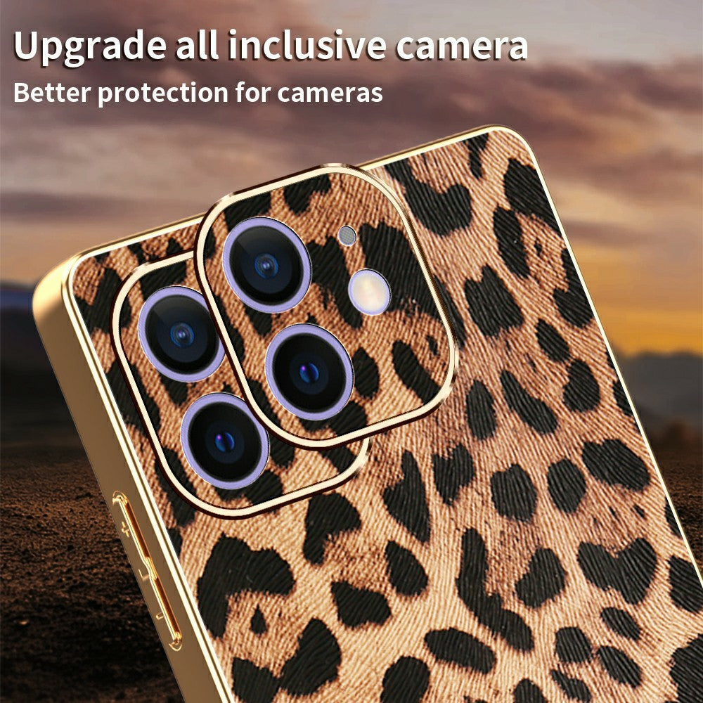 Til iPhone 12 Cover Leopardprint PU-læderbelagt PC + TPU Galvaniseret Telefoncover