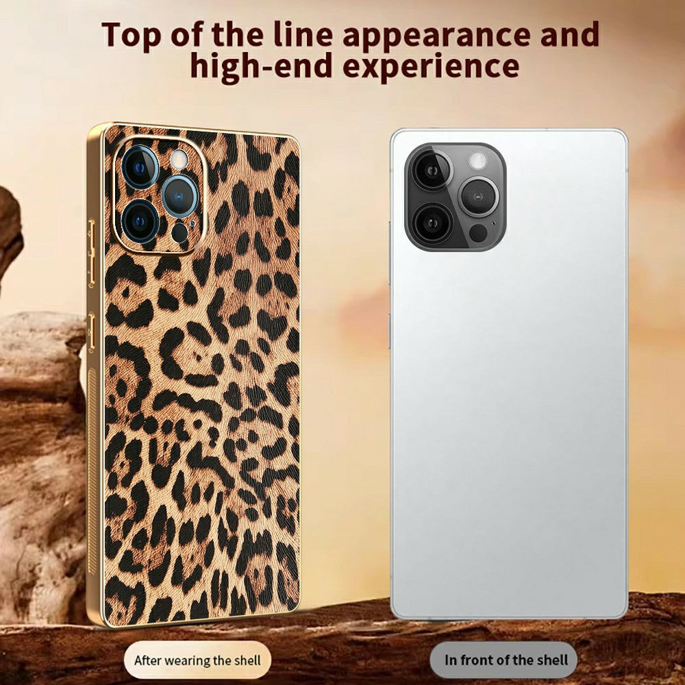 For iPhone 12 Pro Case Leopard Print PU Leather Coated PC + TPU Electroplating Phone Cover