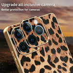 For iPhone 12 Pro Case Leopard Print PU Leather Coated PC + TPU Electroplating Phone Cover