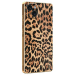 iPhone 15 Plus-skal Leopardmönster PU-läderbelagd PC + TPU Galvaniserad mobilskal