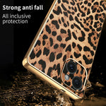 iPhone 15 Plus-skal Leopardmönster PU-läderbelagd PC + TPU Galvaniserad mobilskal
