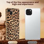 iPhone 15 Plus-skal Leopardmönster PU-läderbelagd PC + TPU Galvaniserad mobilskal
