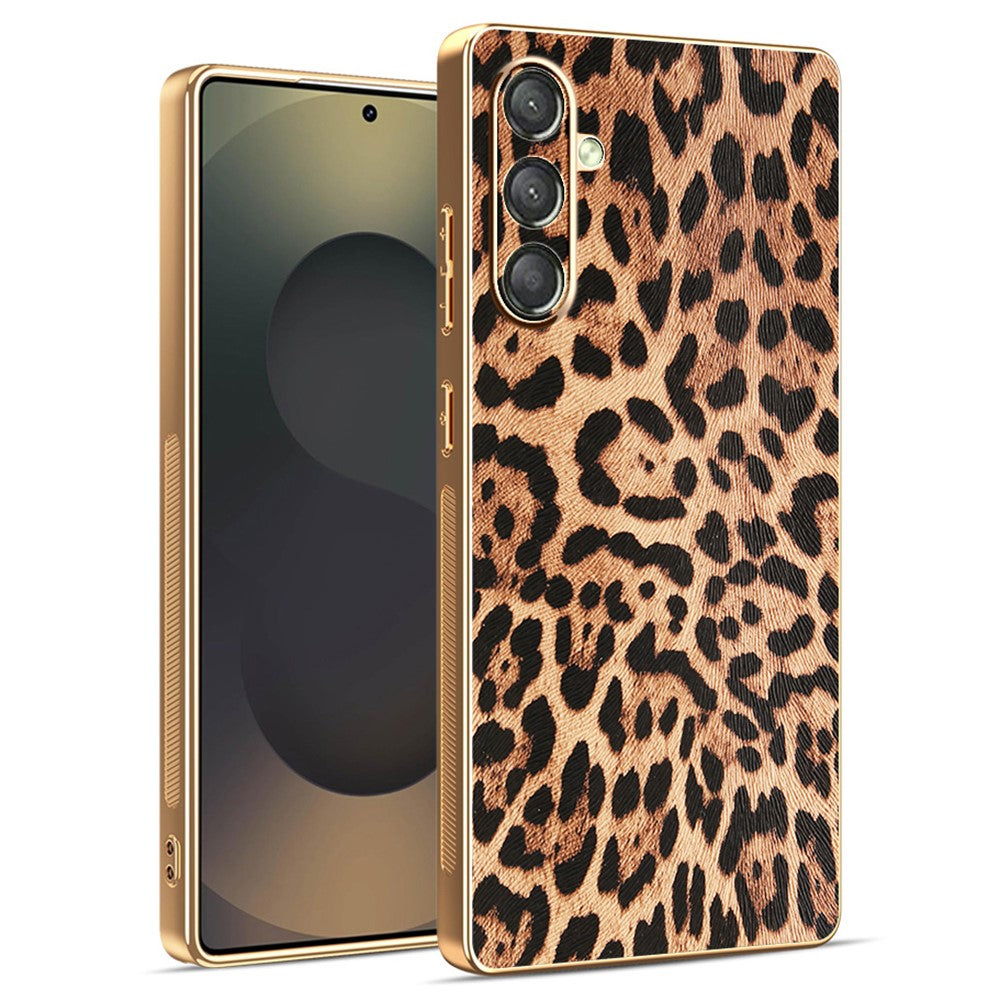 Til Samsung Galaxy A15 5G Cover Leopardprint PU-læderbelagt PC + TPU Galvaniseret Telefoncover