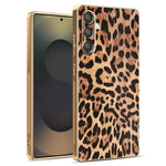 For Samsung Galaxy A25 5G (Global) (161.0mm) Case Leopard Print PU Leather Coated PC + TPU Electroplating Phone Cover