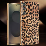 For Samsung Galaxy A25 5G (Global) (161.0mm) Case Leopard Print PU Leather Coated PC + TPU Electroplating Phone Cover