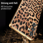 For Samsung Galaxy A25 5G (Global) (161.0mm) Case Leopard Print PU Leather Coated PC + TPU Electroplating Phone Cover