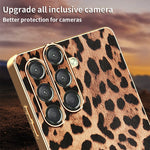 For Samsung Galaxy A25 5G (Global) (161.0mm) Case Leopard Print PU Leather Coated PC + TPU Electroplating Phone Cover