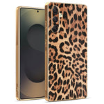 For Samsung Galaxy A34 5G Case Leopard Print PU Leather Coated PC + TPU Electroplating Phone Cover