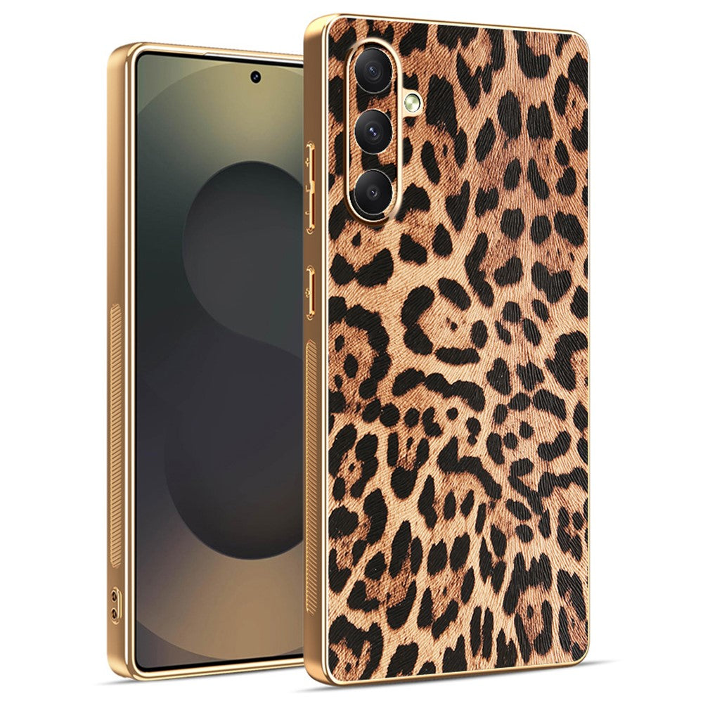 For Samsung Galaxy A34 5G Case Leopard Print PU Leather Coated PC + TPU Electroplating Phone Cover