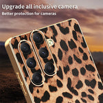 For Samsung Galaxy A34 5G Case Leopard Print PU Leather Coated PC + TPU Electroplating Phone Cover
