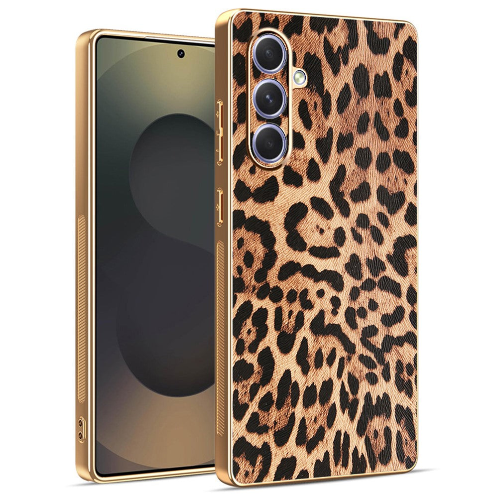 For Samsung Galaxy A54 5G Case Leopard Print PU Leather Coated PC + TPU Electroplating Phone Cover
