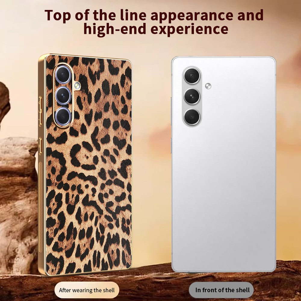 Samsung Galaxy A54 5G-skal Leopardmönster PU-läderbelagd PC + TPU Galvaniserad mobilskal