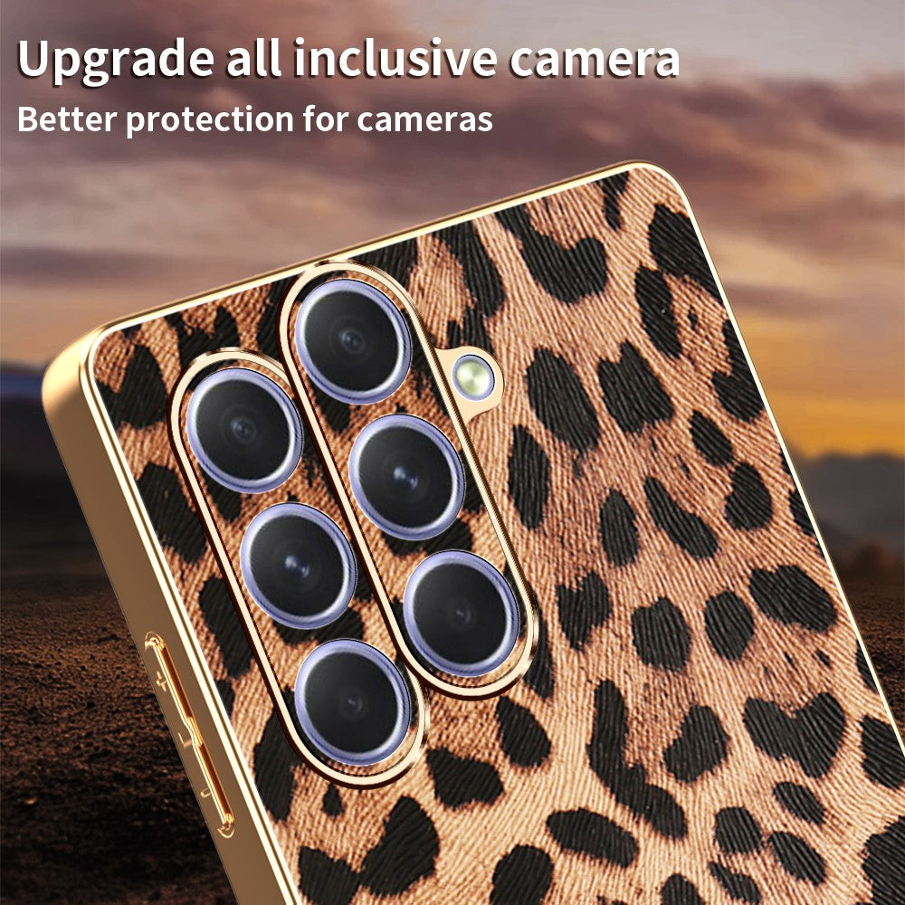 Samsung Galaxy A54 5G-skal Leopardmönster PU-läderbelagd PC + TPU Galvaniserad mobilskal