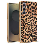 Samsung Galaxy A55 5G-skal Leopardmönster PU-läderbelagd PC + TPU Galvaniserad mobilskal