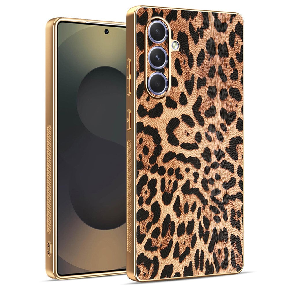 Samsung Galaxy A55 5G-skal Leopardmönster PU-läderbelagd PC + TPU Galvaniserad mobilskal