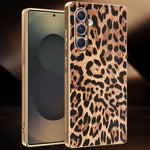 Samsung Galaxy A55 5G-skal Leopardmönster PU-läderbelagd PC + TPU Galvaniserad mobilskal