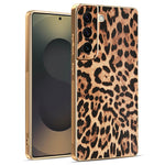 Til Samsung Galaxy S22 5G Cover Leopardprint PU-læderbelagt PC + TPU Galvanisering Telefoncover