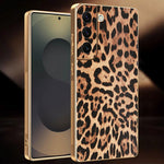 Til Samsung Galaxy S22 5G Cover Leopardprint PU-læderbelagt PC + TPU Galvanisering Telefoncover