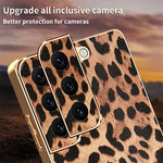Til Samsung Galaxy S22 5G Cover Leopardprint PU-læderbelagt PC + TPU Galvanisering Telefoncover