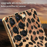 For Samsung Galaxy S23 Case Leopard Print PU Leather Coated PC + TPU Electroplating Phone Cover