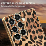Samsung Galaxy S24 FE-skal Leopardmönster PU-läderbelagd PC + TPU Galvaniserad mobilskal