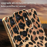 For Samsung Galaxy S24 Ultra Case Leopard Print PU Leather Coated PC + TPU Electroplating Phone Cover