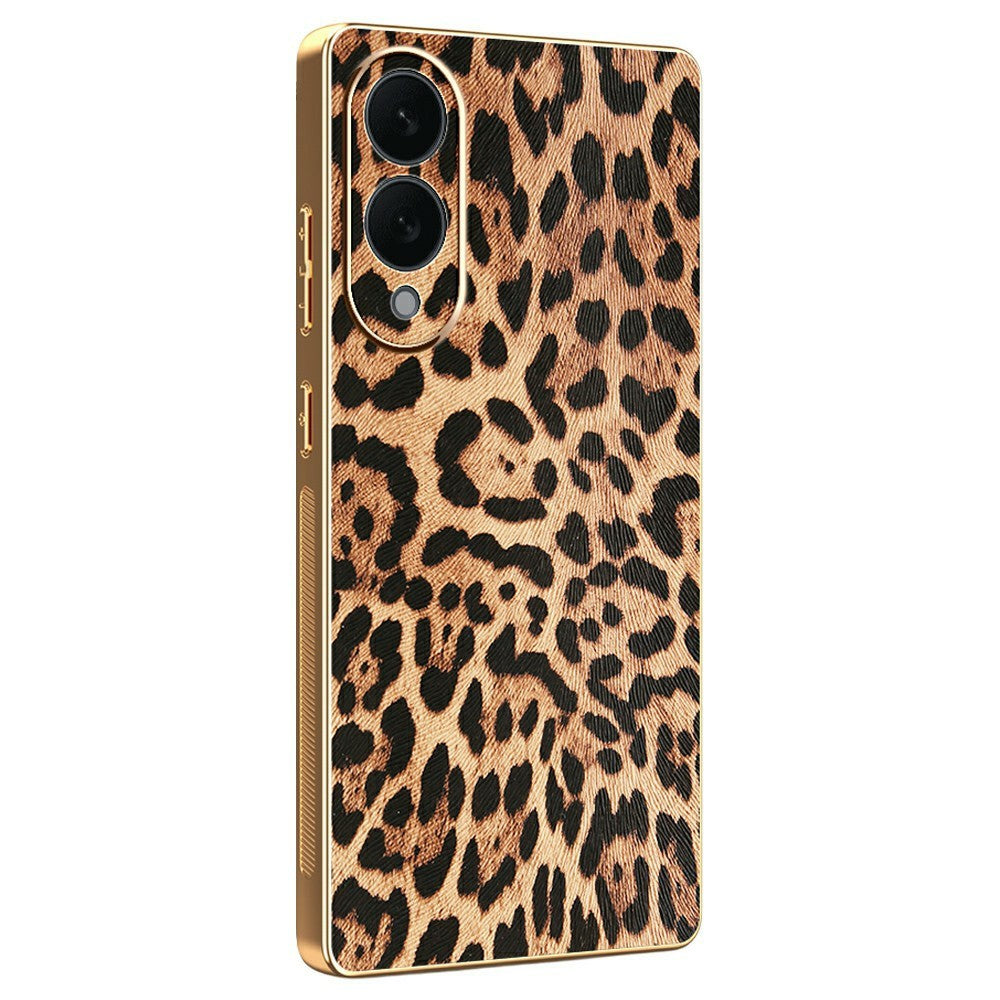Til Samsung Galaxy S25 Edge cover Leopardprint PU læderbelagt PC + TPU galvanisering telefoncover