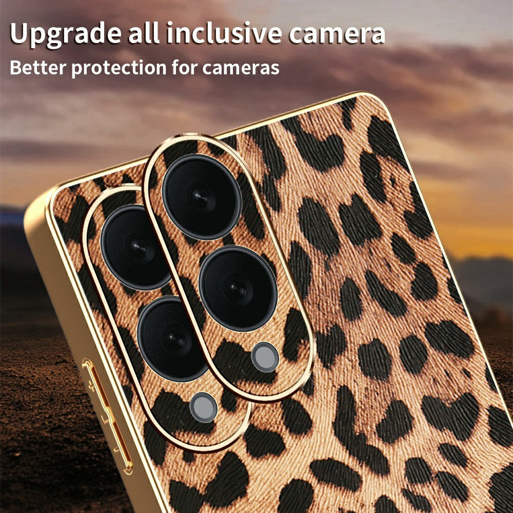 Til Samsung Galaxy S25 Edge cover Leopardprint PU læderbelagt PC + TPU galvanisering telefoncover