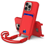 For iPhone 12 6.1 inch / iPhone 12 Pro 6.1 inch Liquid Silicone Case  Phone Back Cover with Card Holder and Short Strap
