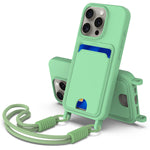 For iPhone 12 6.1 inch / iPhone 12 Pro 6.1 inch Liquid Silicone Case  Phone Back Cover with Card Holder and Short Strap