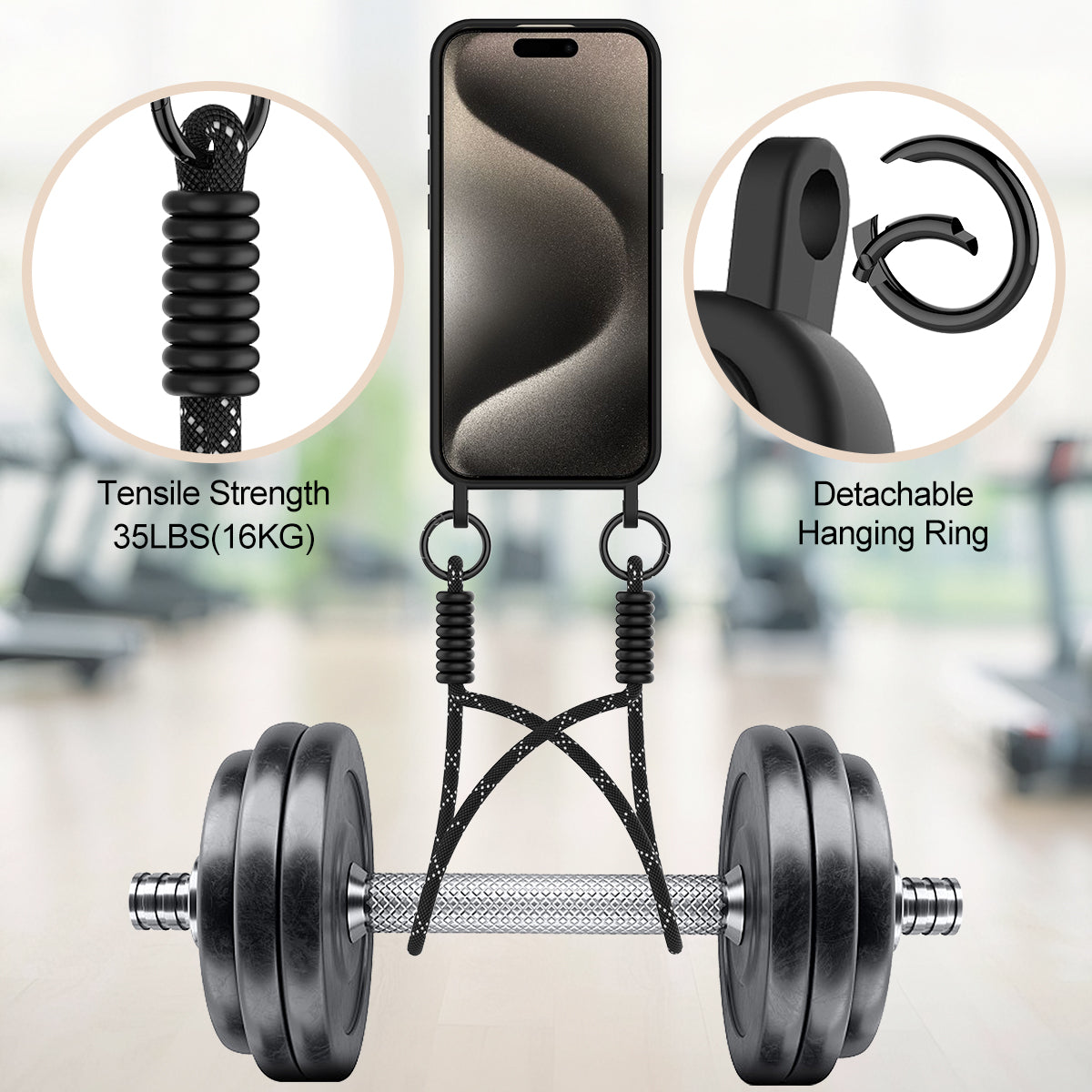 iPhone 16 Pro Silikonskal med Korthållare & Rem - Svart