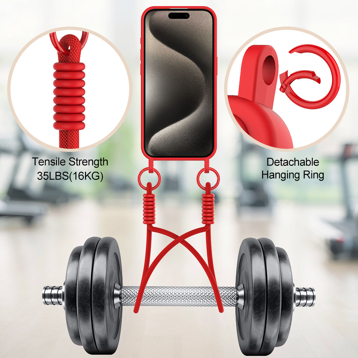 iPhone 16 Pro Silikonskal med Korthållare & Rem - Röd