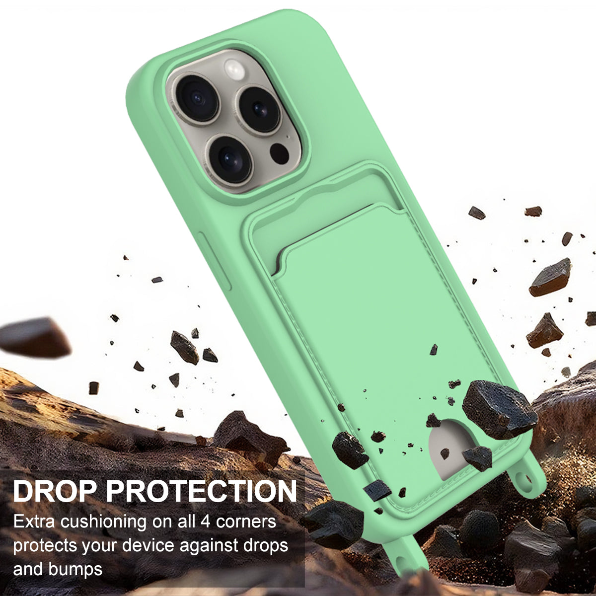 iPhone 16 Pro Max Silikonskal med Korthållare & Rem - Grön