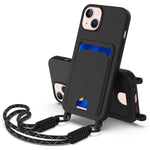 For iPhone 14 Plus / iPhone 15 Plus Liquid Silicone Case Phone Back Cover with Card Holder and Short Strap