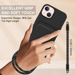 For iPhone 14 Plus / iPhone 15 Plus Liquid Silicone Case Phone Back Cover with Card Holder and Short Strap