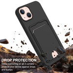 For iPhone 14 Plus / iPhone 15 Plus Liquid Silicone Case Phone Back Cover with Card Holder and Short Strap