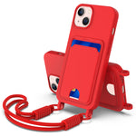 For iPhone 14 Plus / iPhone 15 Plus Liquid Silicone Case Phone Back Cover with Card Holder and Short Strap