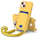 For iPhone 14 Plus / iPhone 15 Plus Liquid Silicone Case Phone Back Cover with Card Holder and Short Strap