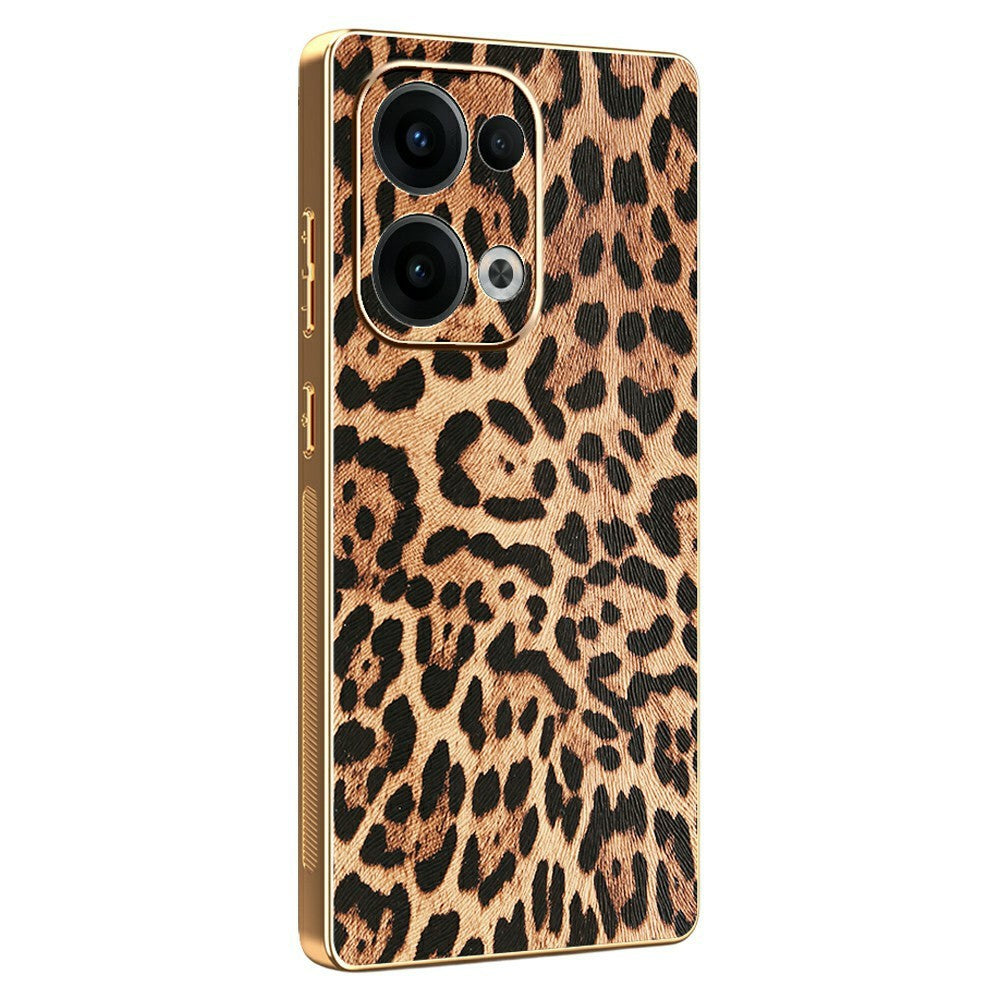 Oppo Reno13 5G (Global) Fodral Leopardtryck PU-läderbelagd PC + TPU Galvaniserad mobilskal