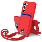 For Samsung Galaxy S23+ Liquid Silicone Case  Phone Back Cover with Card Holder and Short Strap