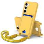 For Samsung Galaxy S23+ Liquid Silicone Case  Phone Back Cover with Card Holder and Short Strap